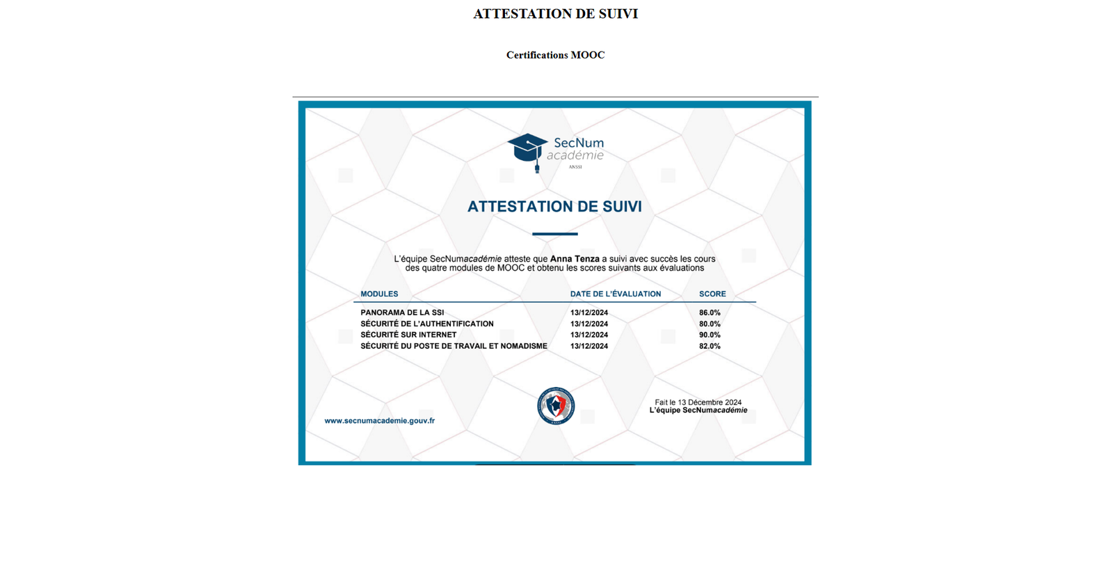 Certification SecNumacadémie
