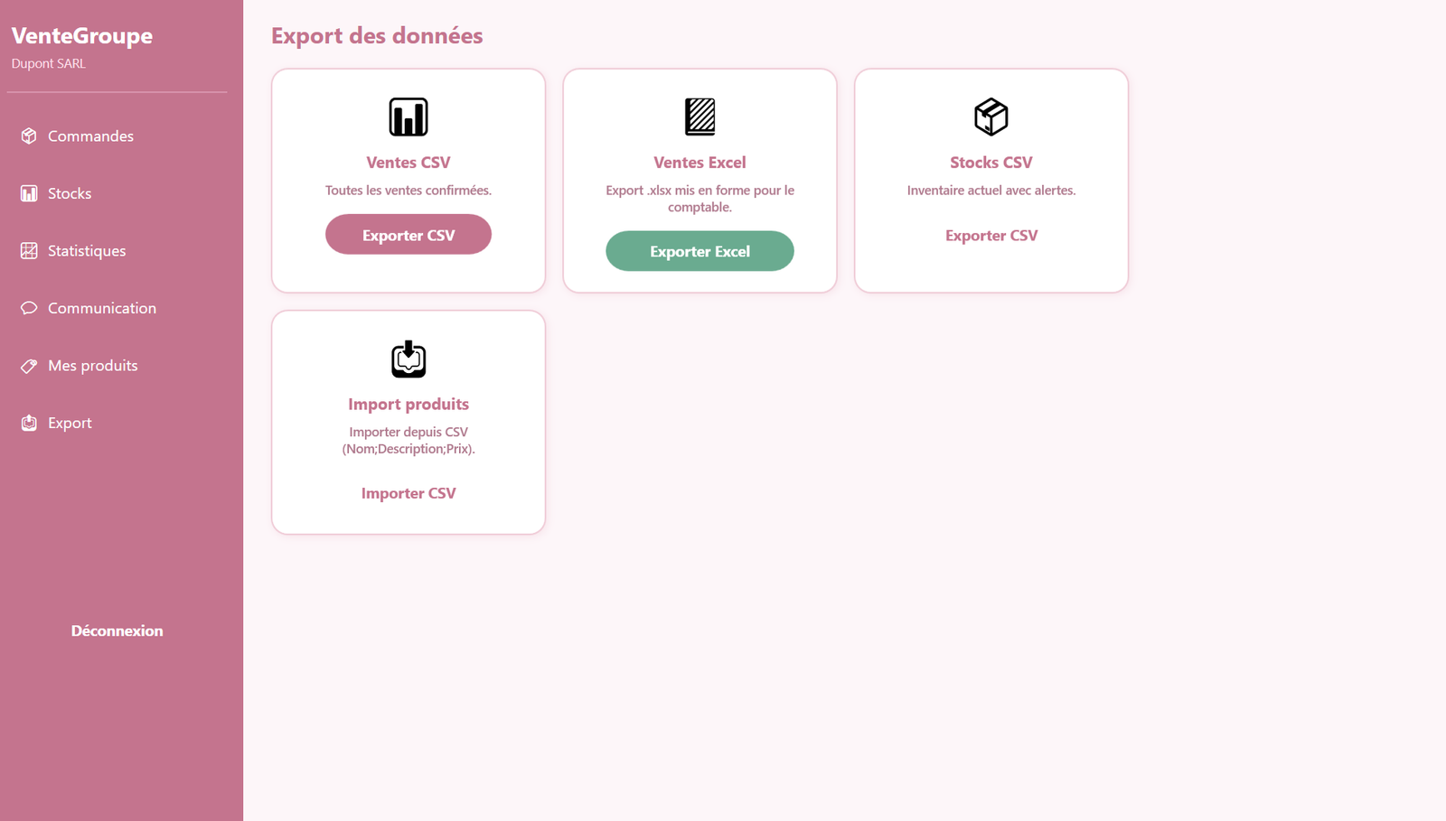 Export des données