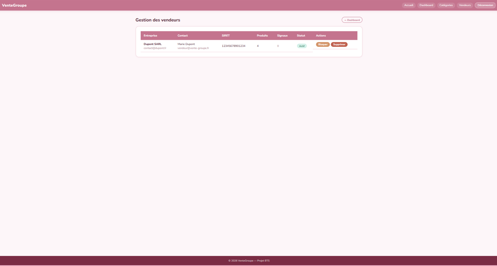 Gestion des vendeurs
