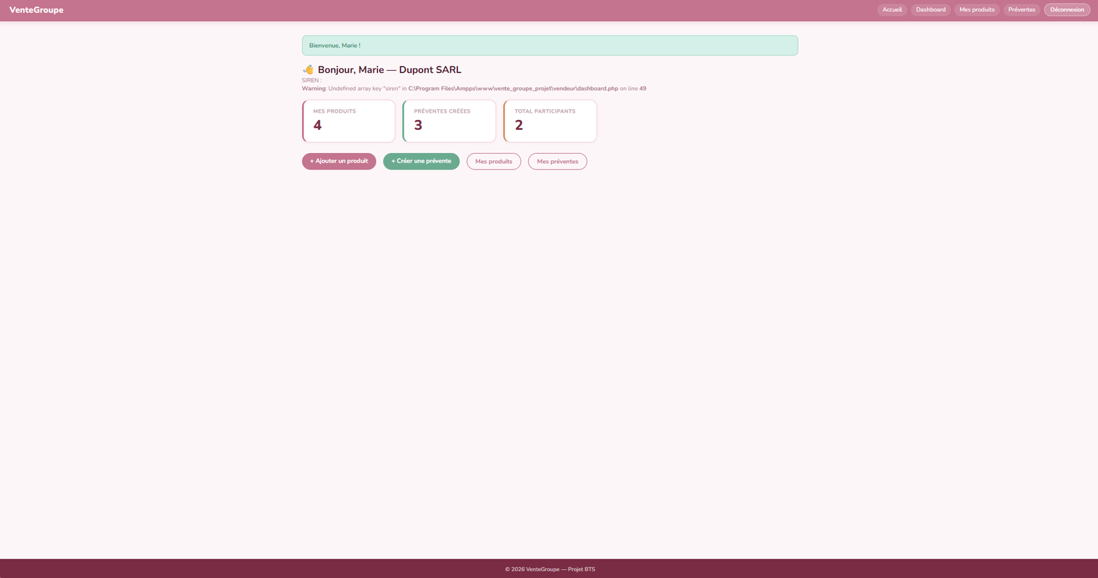 Dashboard vendeur